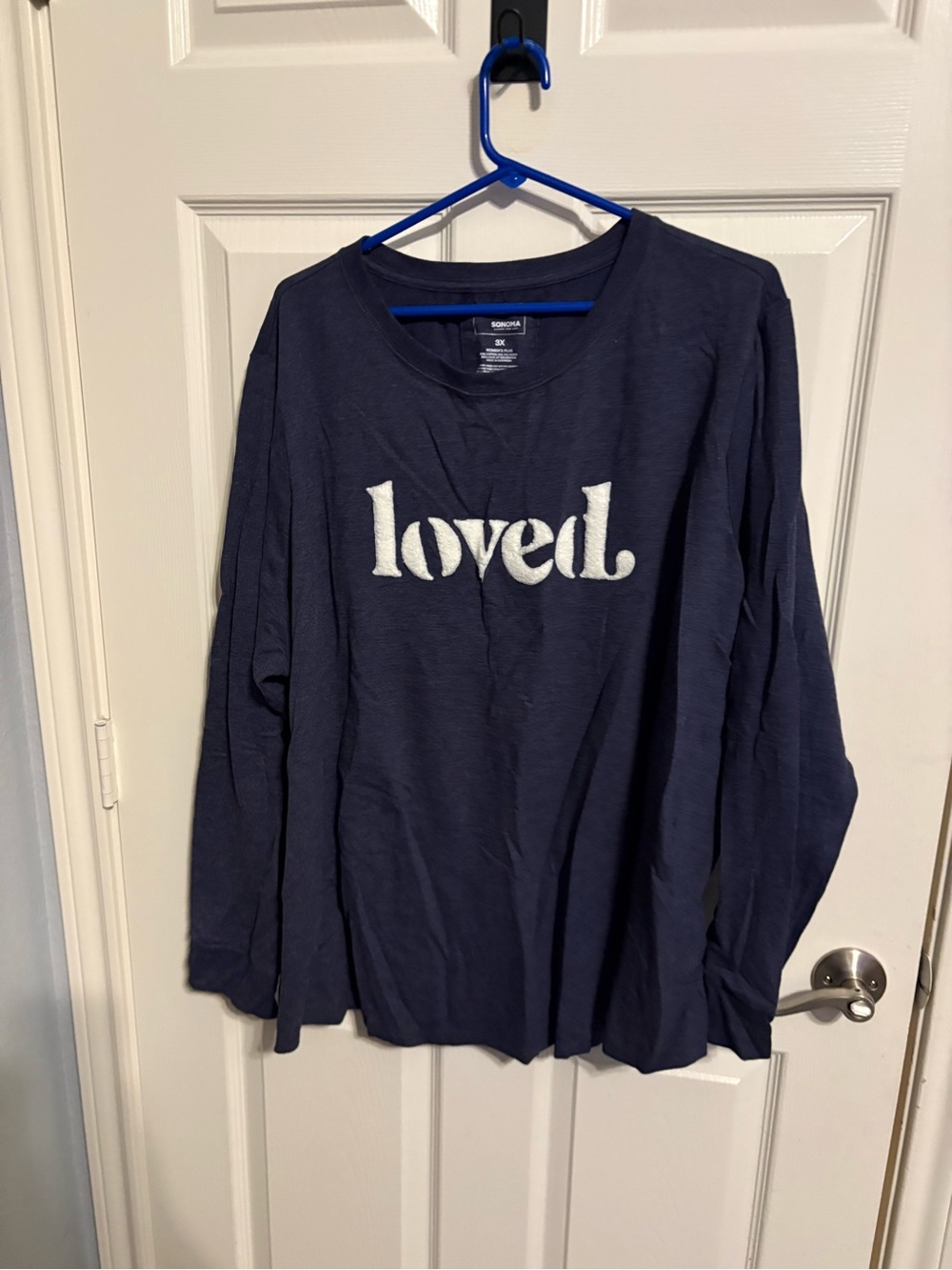 251- 3xl Sonoma Navy “loved” fuzzy text sweatshirt